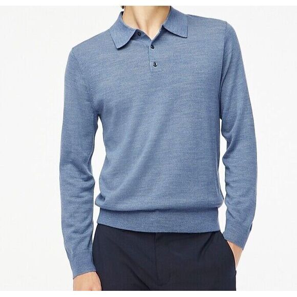 Toscano Sweater Mens XL Blue 100% Merino Wool Button Collar Academia Italy Made - Picture 1 of 8